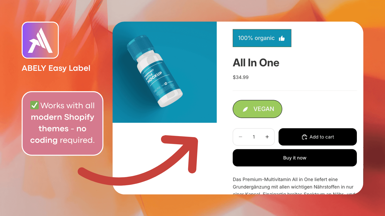 Label badge displayed on modern Shopify product page