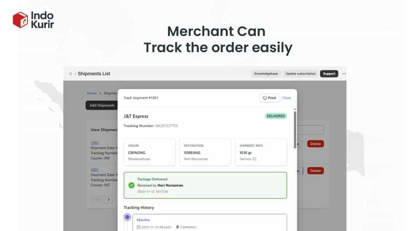 Tracking page - merchant