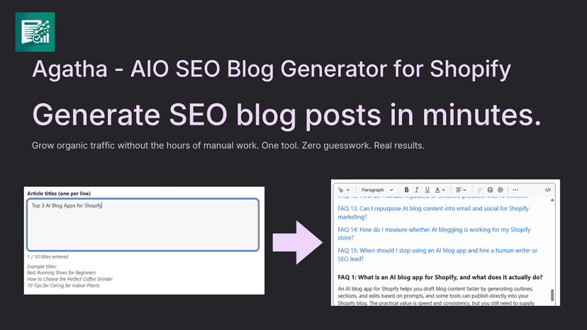 Agatha app generating a blog draft from a pasted blog title