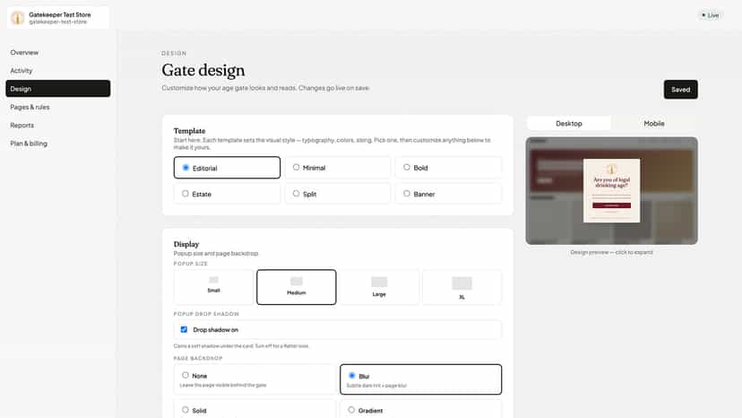 Admin: Gate Design