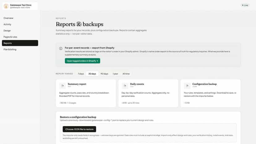 Admin: Reports & Backup