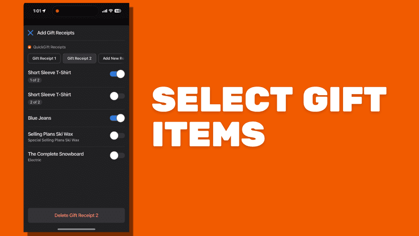 'QuickGift' usage step 2: select gift items