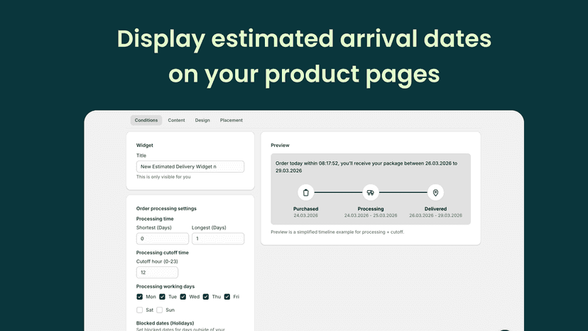 Display estimated arrival dates on your product pages