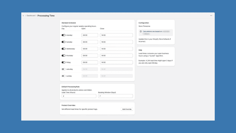 Processing settings