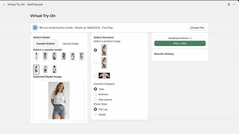 select a model and garment image and generate