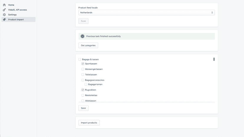 vidaXL dropshipping products import in Shopify webshop
