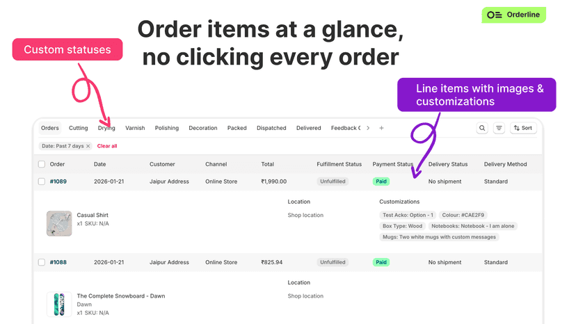 order line items at a glance save time, no clicking every order
