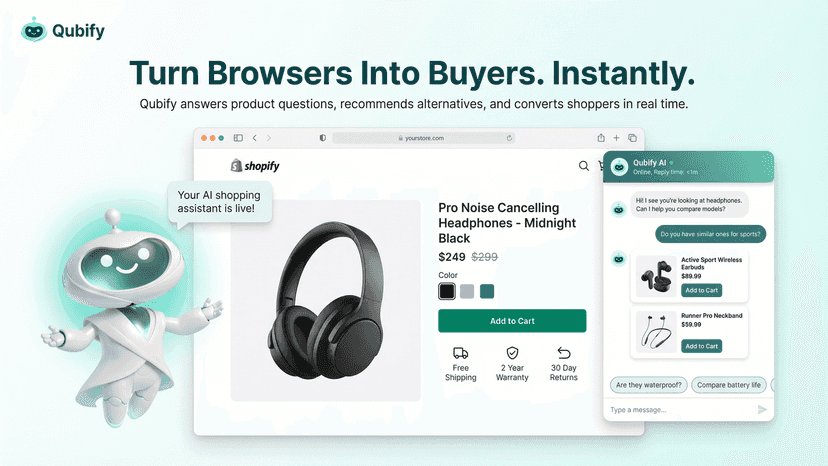 Qubify AI chat widget on a live Shopify product page