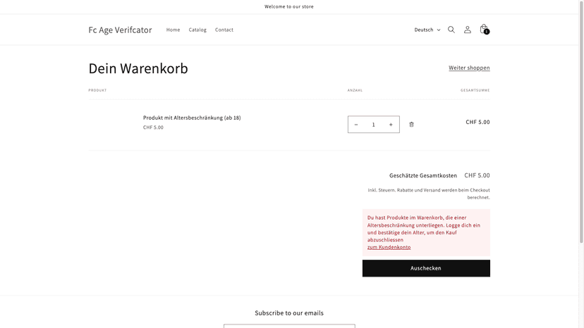 Optionaler Hinweis im Warenkorb