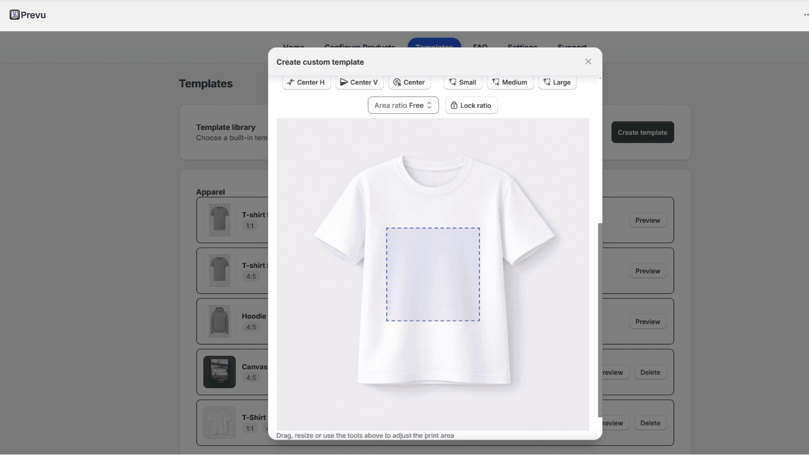 Create custom print templates by defining the safe print area