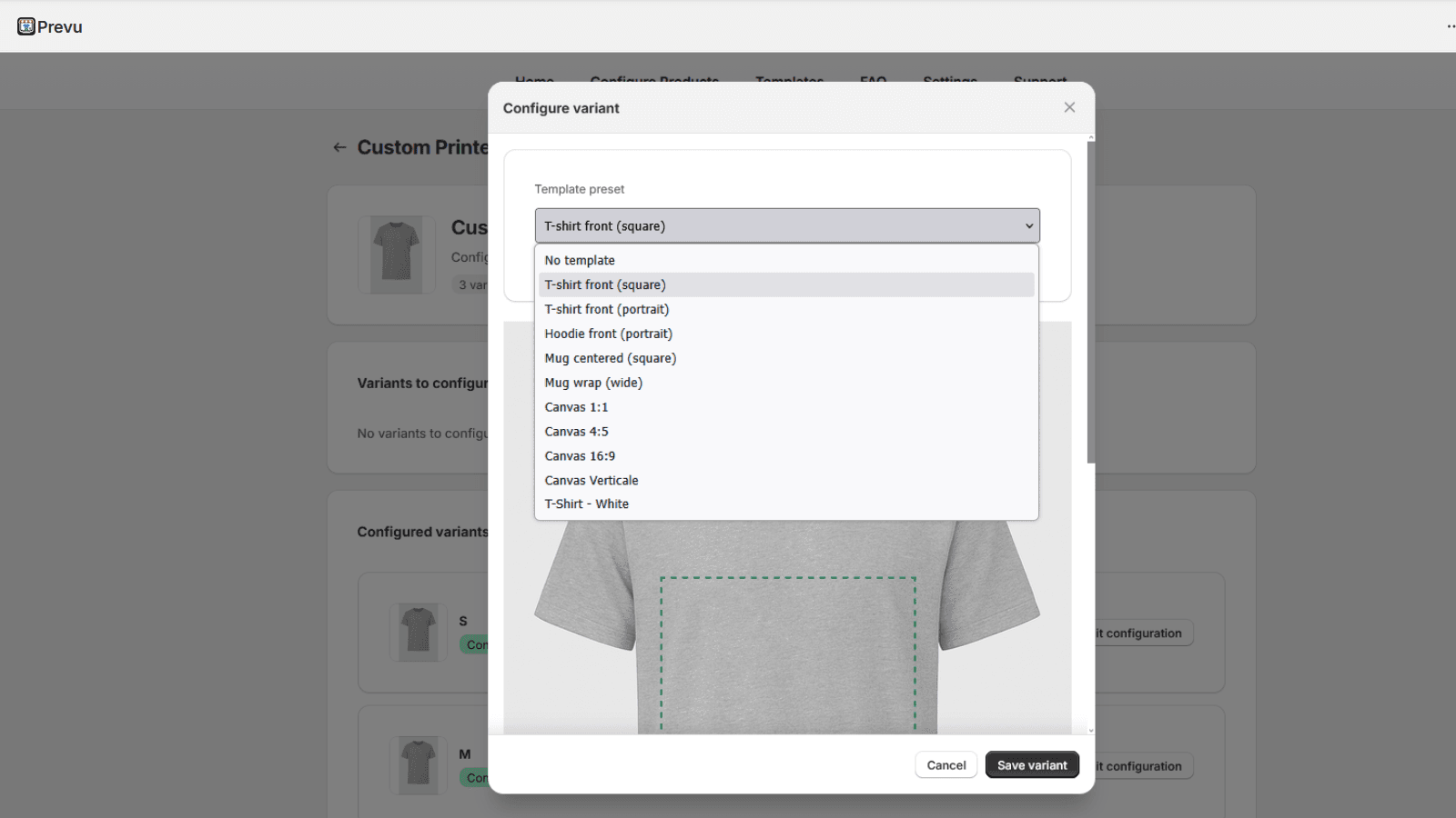 Assign a print template to each product variant