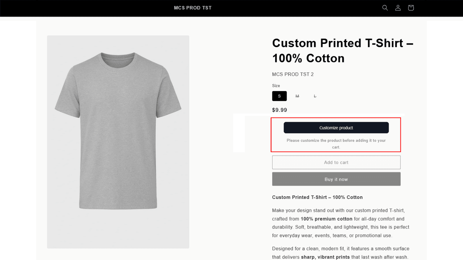 Require customers to customize before adding to cart