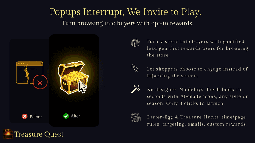 Treasure Quest AI seasonal icons for gamified popups