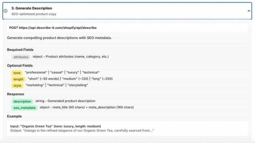 description endpoint