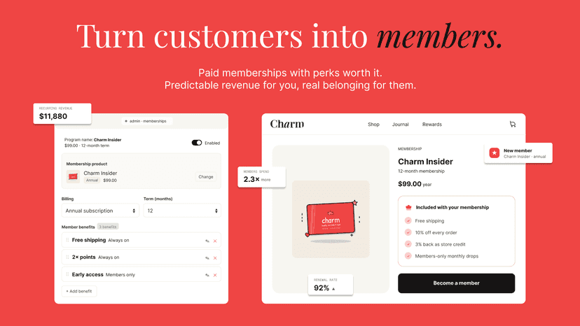 Charm paid memberships for Shopify, Charm Insider plan