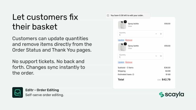 Allow customers to edit quantities, remove items, cancel order