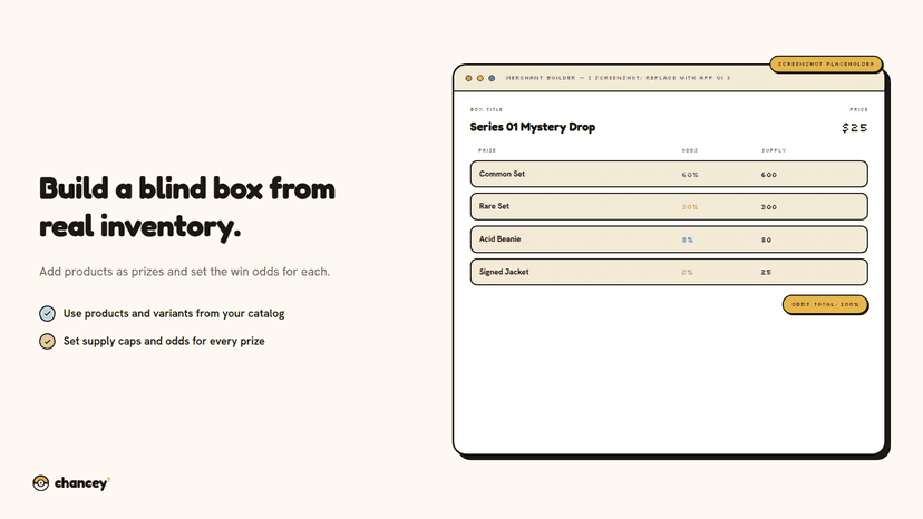 Build a blind box from your real inventory and set the odds