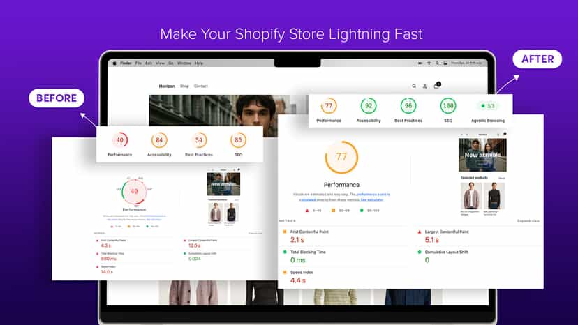 Before vs after: Shopify store performance score jumps to Better