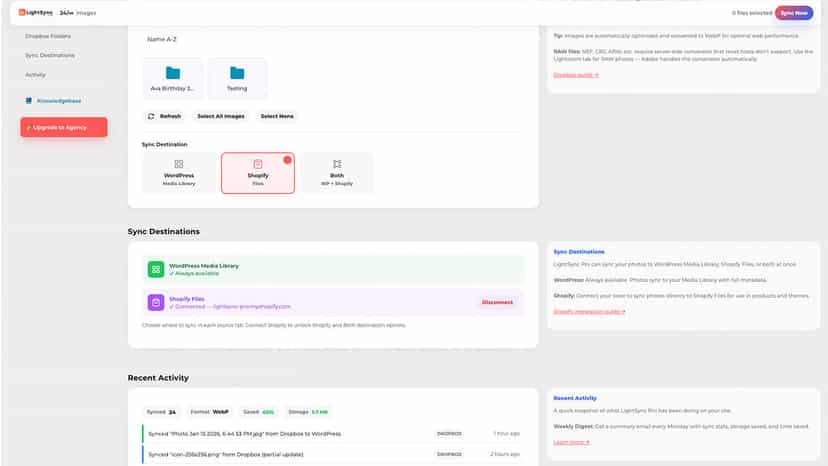 Choose Shopify Files as your sync destination