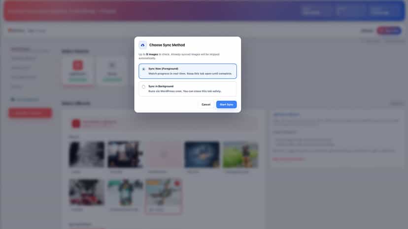 Photos sync with automatic WebP compression