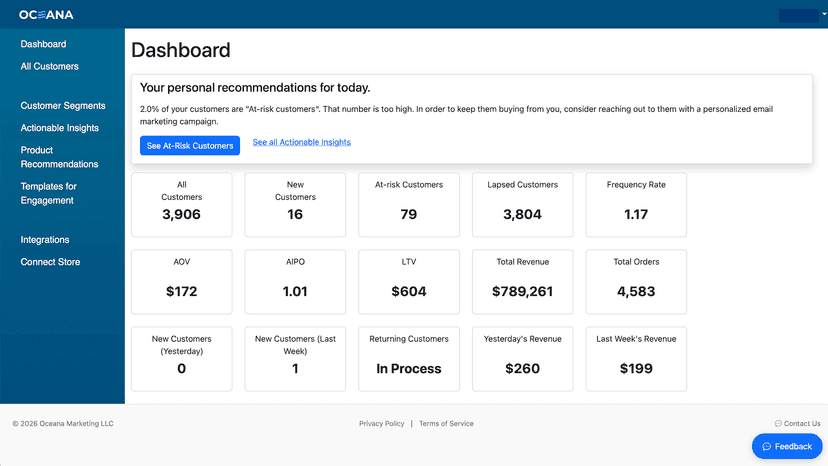 OceanaCDP main dashboard