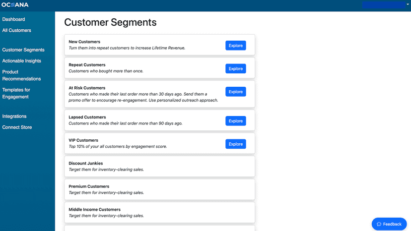 Pre-defined customer segments