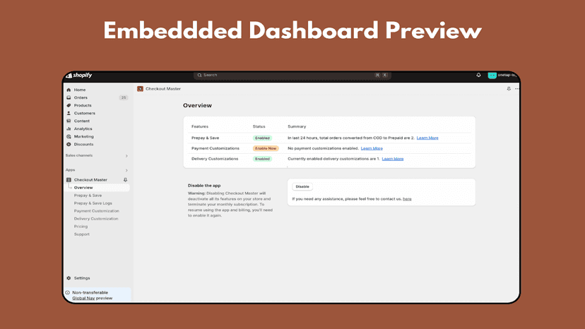 Embedded dashboard preview