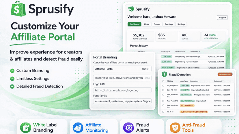 Sprusify affiliate portal customization and fraud detection tool