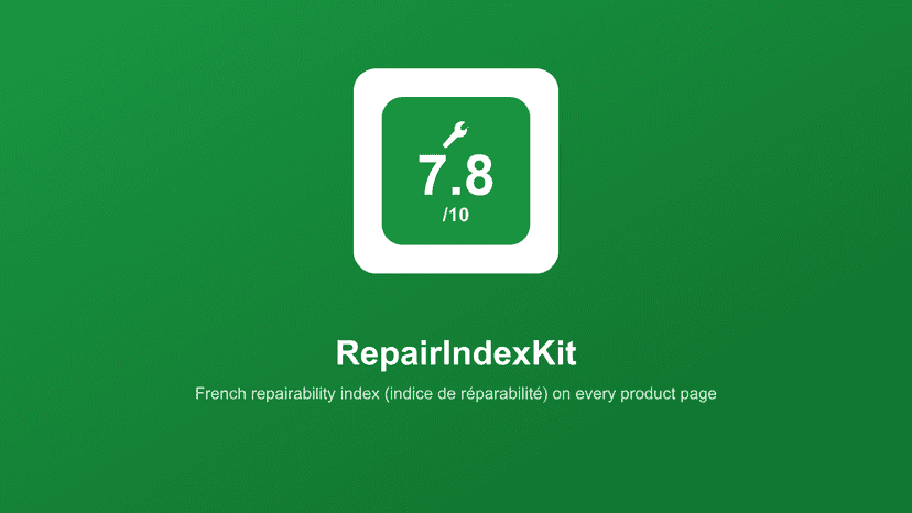 RepairIndexKit shows the French repairability index badge