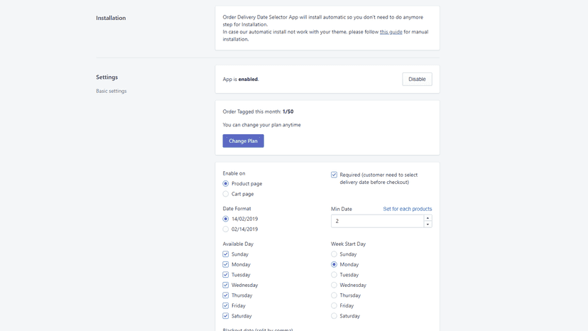 App admin page