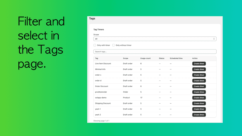 Filter and select tags in the tags page.