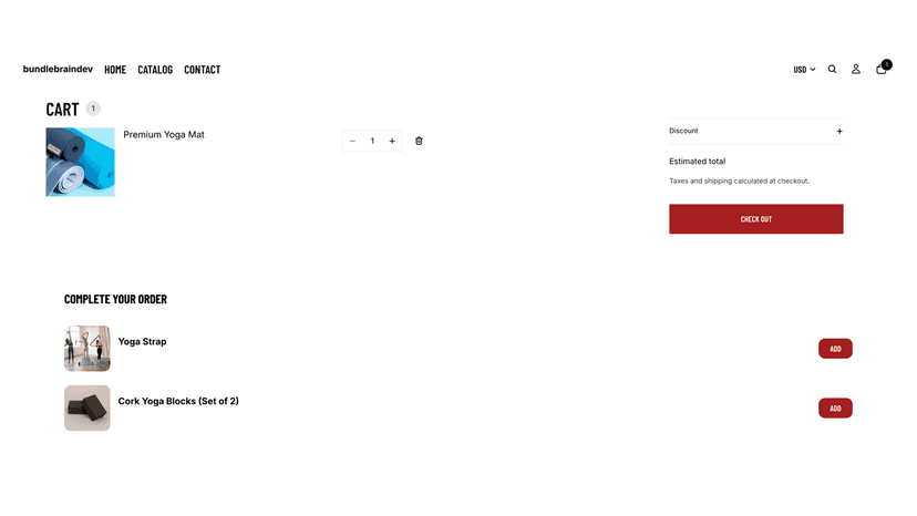 Bundle Brain suggesting cart add-ons on the cart page