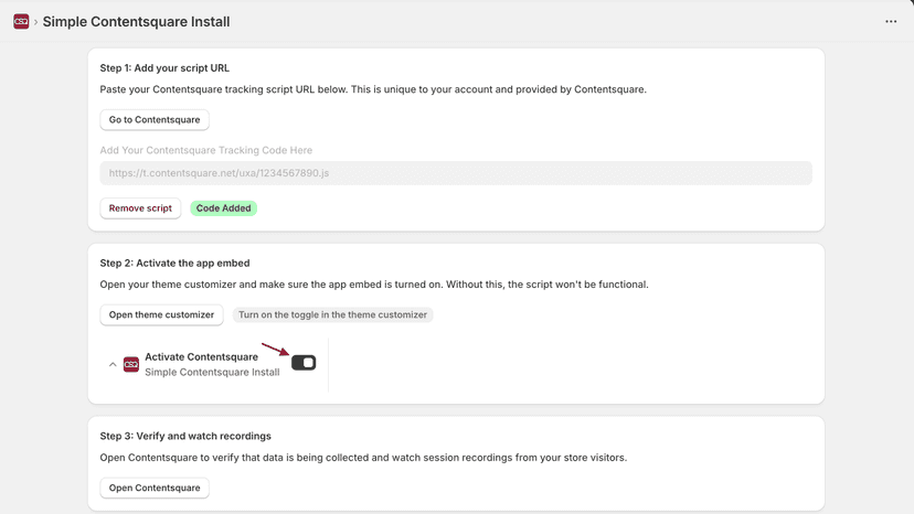 Simple Contentsquare Install Backend with Tracking Code