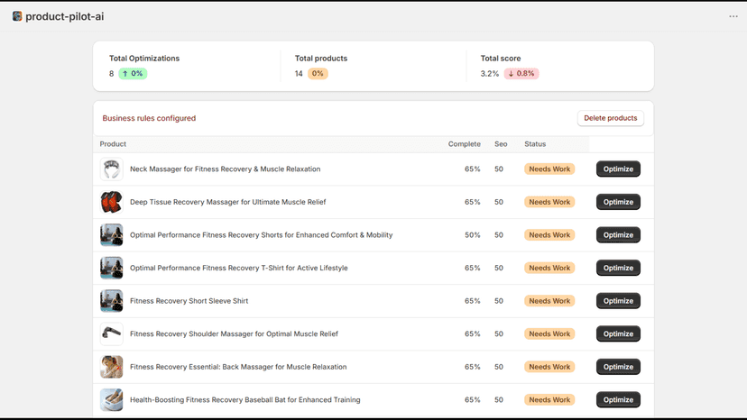 Main page with products list