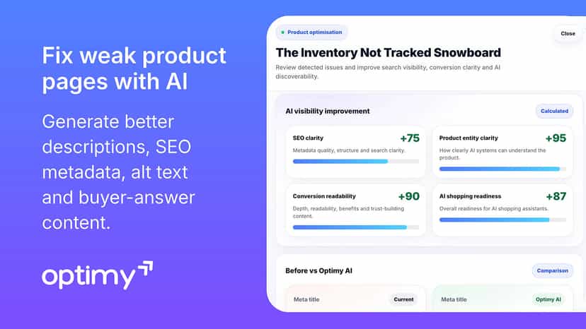 Optimy AI product optimisation and SEO improvement tools