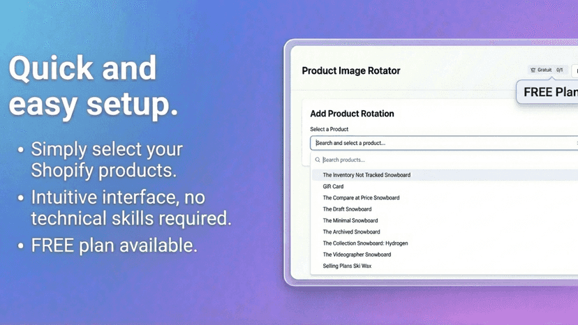 Shopify product image rotator setup with product selection