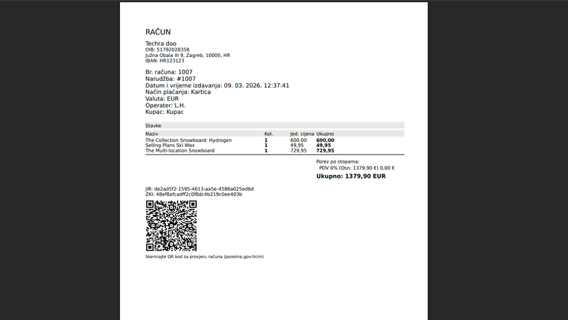Fiscalized receipt