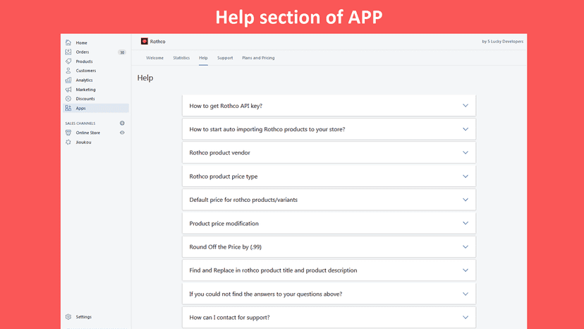 Help section of APP