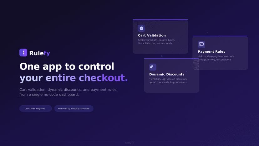 Rulefy: Cart validation, discounts & payment rules in one app.