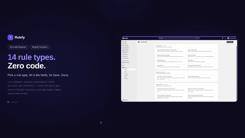 Create rule page with 14 no-code rule types