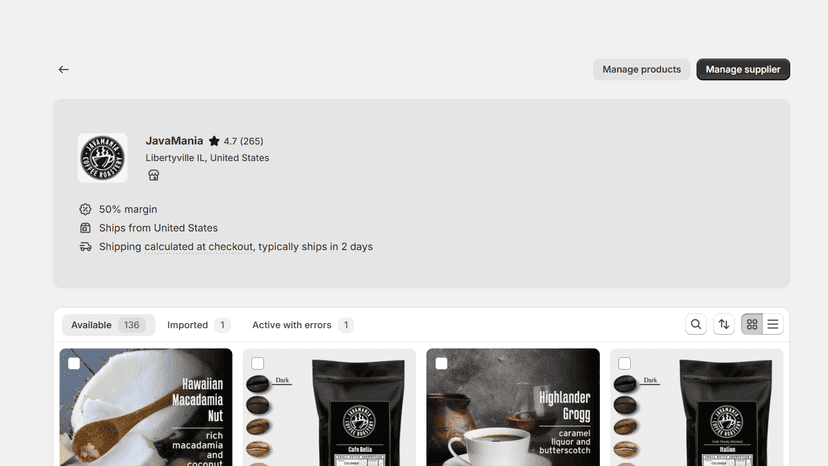 Import and Custom Name Coffees