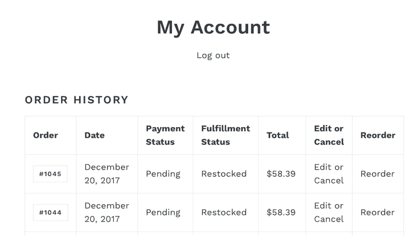 customer account page