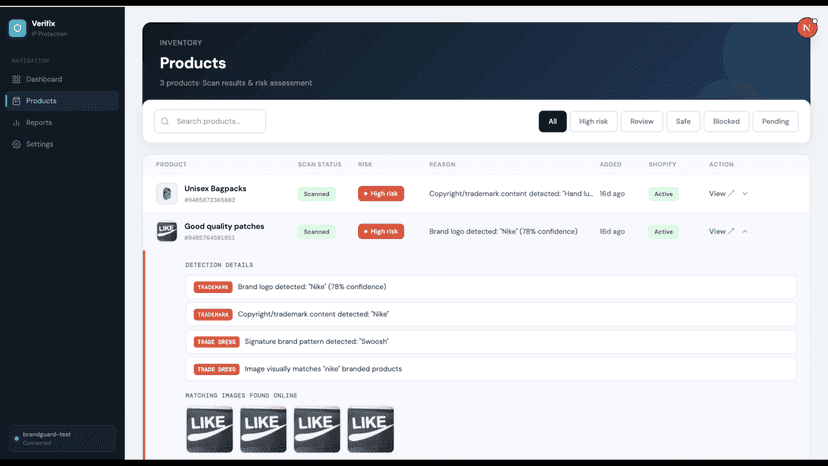 Review flagged products and approve or reject with one click