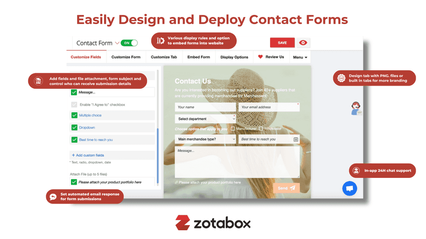 contact us form for customer service management, ticket support