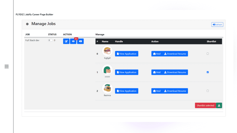 Manage applicants from app admin
