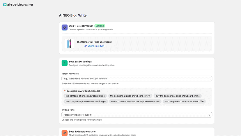 Blog Article Generation Settings