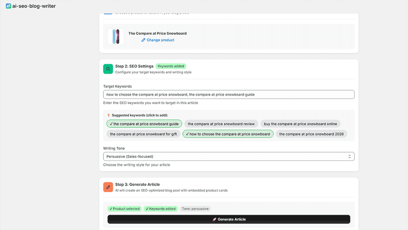 Blog Article Generation Settings