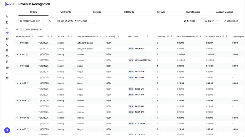 Mandrel Ecommerce Orders Page