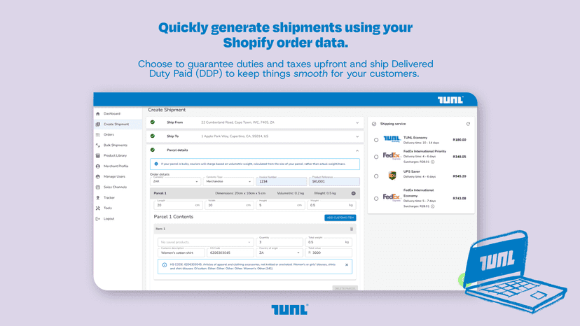 Create shipments using your order data