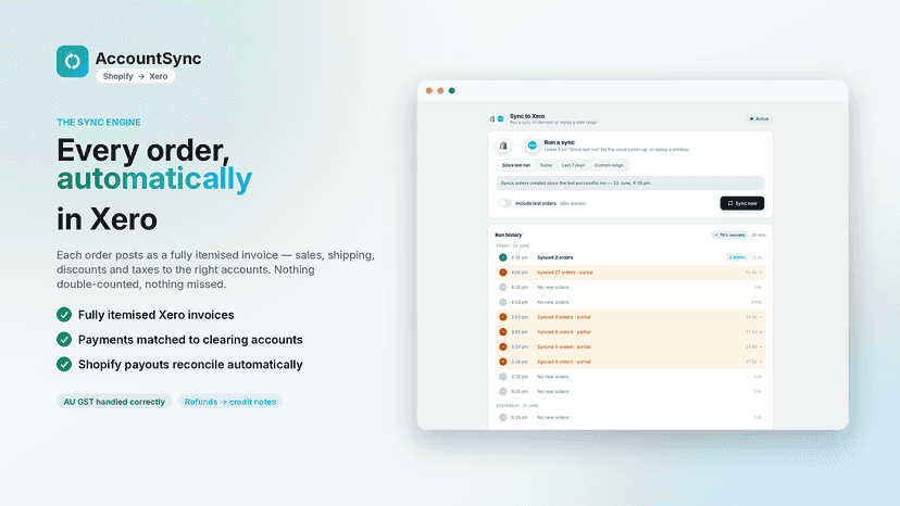 Every order, automatically in Xero